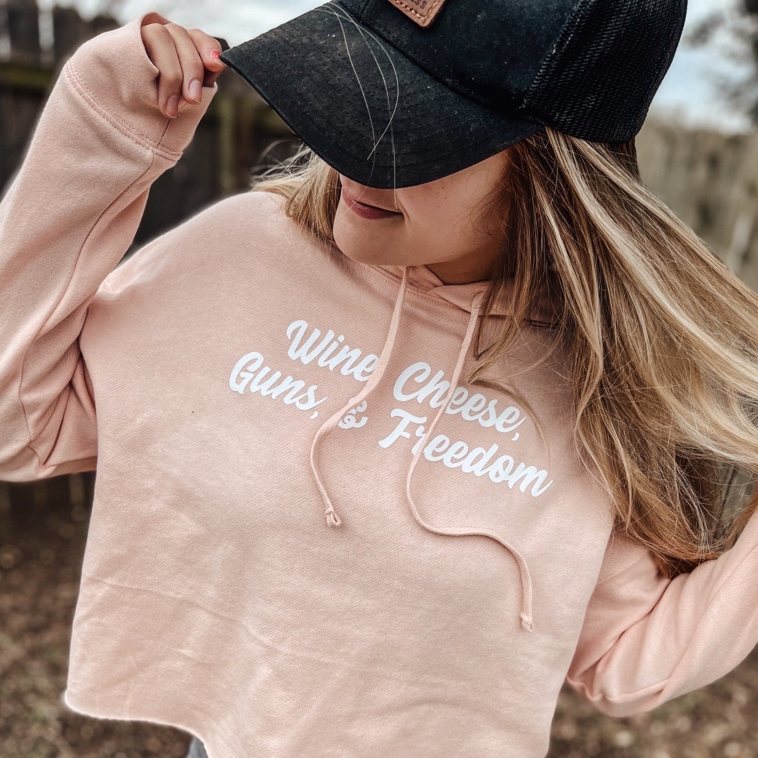 Wine, Cheese, Guns, & Freedom Cropped Hoodie